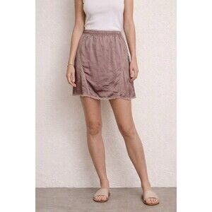 Anthropologie Mini Slip Skirt With Lace Trim Beige Tan Brown Size XL 90s Y2K